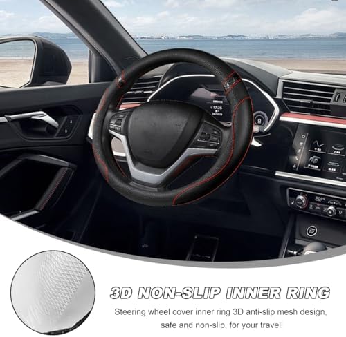 Car Steering Wheel Cover, 15 Inch Premium Leather Breathable Non-Slip Wheels - Image 4