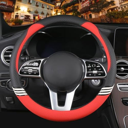Small 14 inch Cute Leather Steering Wheel Cover Black and Red - Image 2