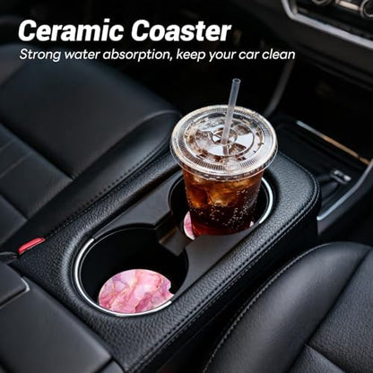 Car Cup Holder Ceramic Coasters 2 Pack, 2.56 in Anti Slip Absorbent Coaster - Image 2