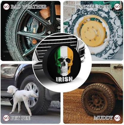 Skull Irish Flag Tire Covers, Dust-Proof Weatherproof Wheel Covers Wheel Tire - Image 4