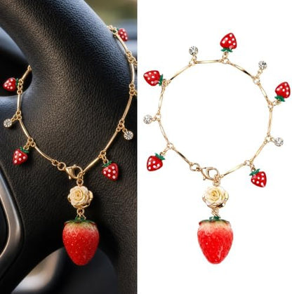 Strawberry Tassel Car Charm, Rear View Mirror Pendant by CRASHOT
