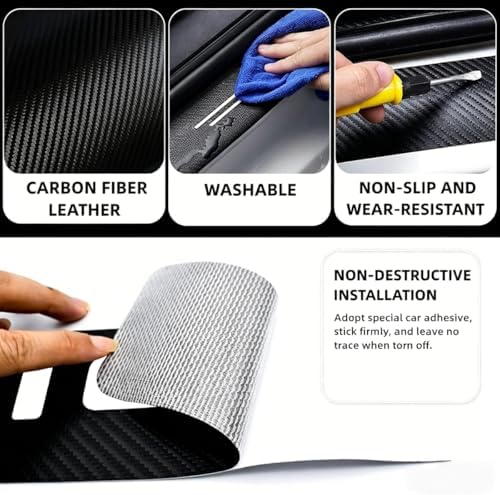 4PCS Carbon Fiber Style Leather Door Sill Protector Scuff Plate Cover Guard - Image 2