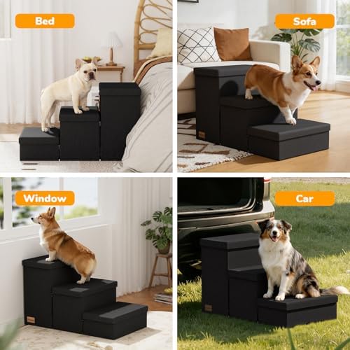 3-Step Wide Dog Stairs with Storage 18" H, Non-Slip Sturdy Pet Steps - Image 3
