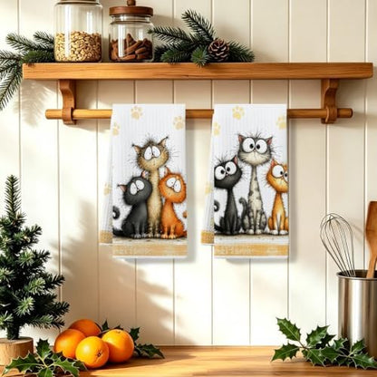 2 Pcs Funny Cat Kitchen Towels, Cat Theme Soft Absorbent Hand Tea Towels 05 - Image 5