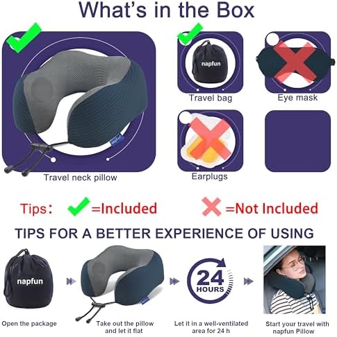 napfun Neck Pillow for Travel, Memory Foam Airplane Pillow, Deep Blue - Image 5