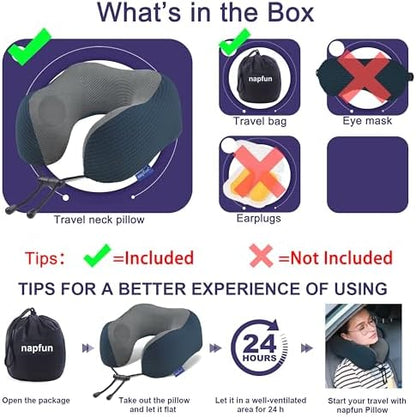 napfun Neck Pillow for Travel, Memory Foam Airplane Pillow, Deep Blue - Image 5