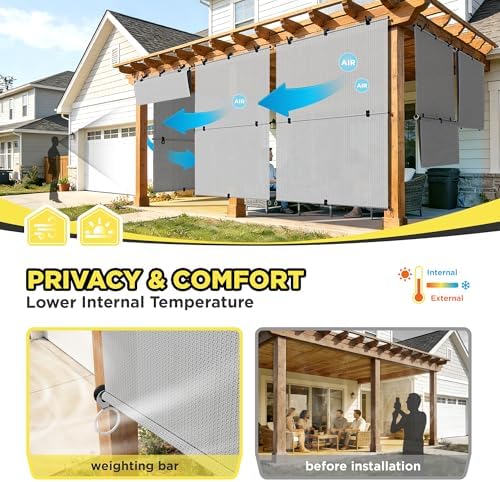 Outdoor Roller Shade 8'W x 11.5'H Cordless Shades Roll Up, Folding Exterior - Image 4