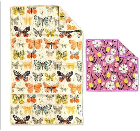 Microfiber Hand Towel & Washcloth Set, Double-Sided Waffle Weave Set of Two by CraeHome