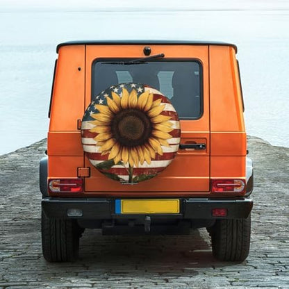 Spare Tire Cover for RV Camper, Retro American Flag Sunflower Tire Cover - Image 3