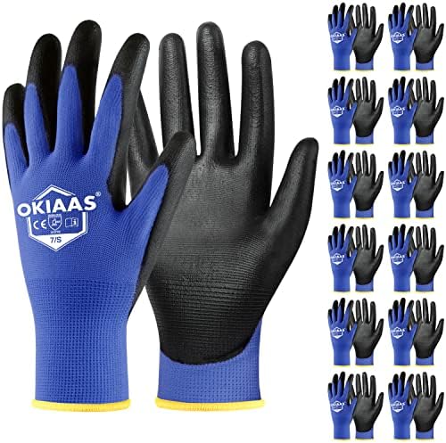 OKIAAS PU Coated Work Gloves Men, Ultra Grip & Lightweight, 12 Pairs Bulk by OKIAAS