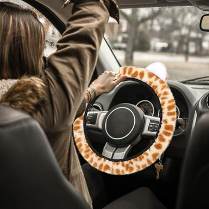 Accmor Fuzzy Leopard Print Car Steering Wheel Cover Women Car Accessories - Image 6