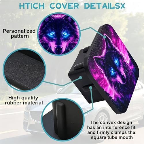 Hitch Receiver Cover 2" Neon Purple Wolf Trailer Hitch Cover Tube Cap Rubber - Image 3