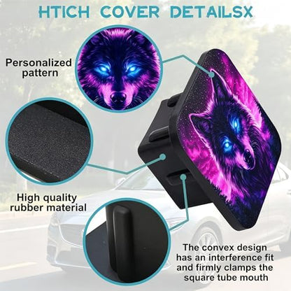 Hitch Receiver Cover 2" Neon Purple Wolf Trailer Hitch Cover Tube Cap Rubber - Image 3