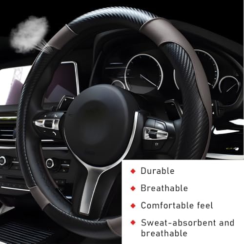 povtii Car Steering Wheel Cover, 15 Inch Leather Breathable Auto Steering Wheel - Image 4