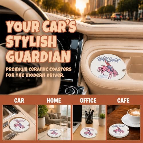 Western Cowgirl Cowboy Car Coasters, Wild West Coquette Cup Holders - Image 4