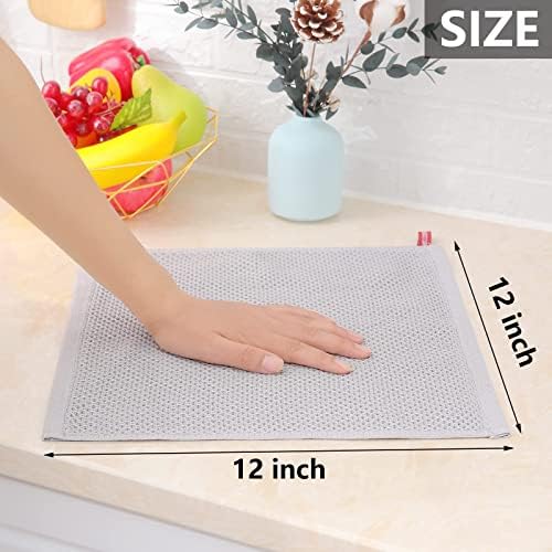 Homaxy 100% Cotton Waffle Weave Kitchen Dish Cloths 12-Pack, Light Gray - Image 5