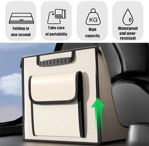 Car Trunk Organizer with Lid Collapsible Oxford Cloth Beige - Image 5