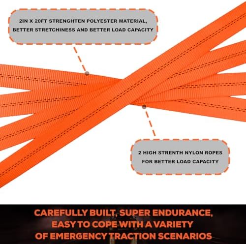 2"x20ft Tow Strap with Hooks 20, 000lb Heavy Duty Recovery Tow Strap - Image 4