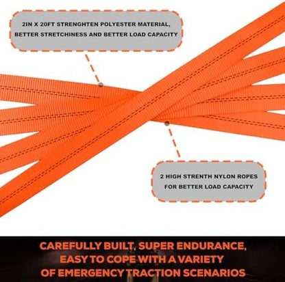 2"x20ft Tow Strap with Hooks 20, 000lb Heavy Duty Recovery Tow Strap - Image 4