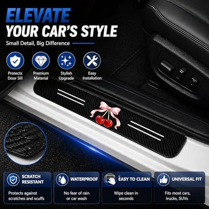 5PCS Finger Heart Car Door Sill Protector, Carbon Fiber Leather Sticker - Image 7