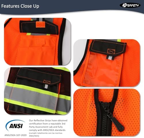 JKSafety Safety Vest for Men Women Hi Vis Reflective Vest JK220 OBlack 3XL - Image 4