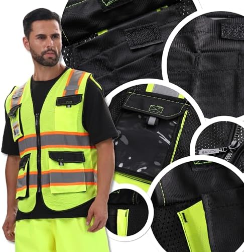 JKSafety Safety Vest for Men Women Hi Vis Reflective Vest JK220 Black 3XL - Image 6
