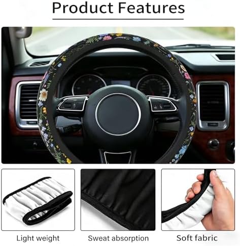 Car Steering Wheel Cover for Women Men, Cute Wildflower - Image 3