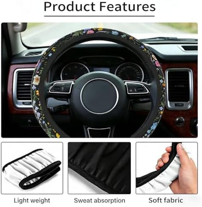 Car Steering Wheel Cover for Women Men, Cute Wildflower - Image 3
