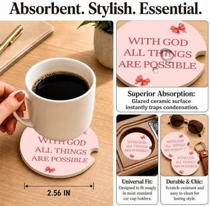 Pink Bow Christian Bible Car Coasters, Scripture Faith Cup Holders - Image 3