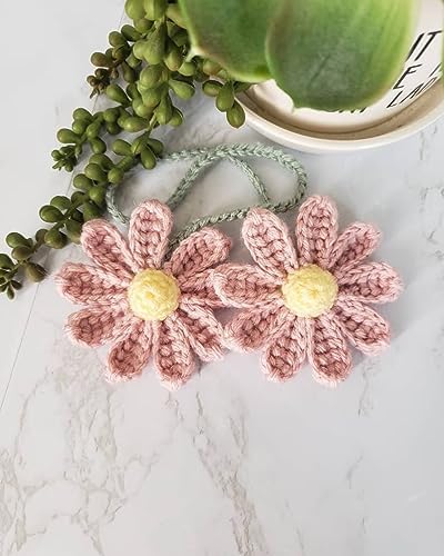 Crochet Daisy Car Accessories for Women Cute Rear View Mirror Hanging Charm - Image 2