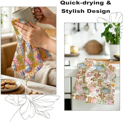 2 Pcs Cute Goose Kitchen Towels, Floral Farm Soft Absorbent Hand Tea Towel - Image 6