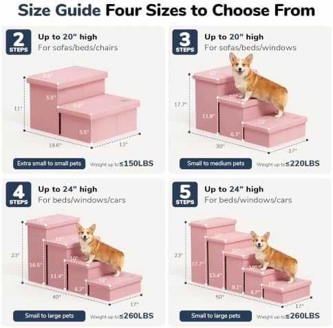 4-Step Wide Dog Stairs with Storage 23" H, Non-Slip Sturdy Pet Steps - Image 2