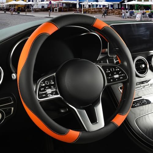 Black Orange Microfiber Leather Steering Wheel Cover 14 inch by Binsheo