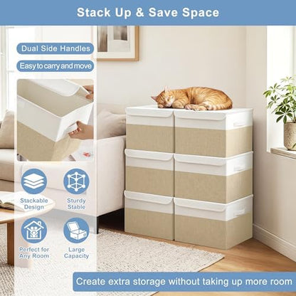 Bagnizer Large 22 Quart Linen Fabric Foldable Storage Bin Cube Organizer Basket - Image 5