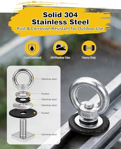 T Track Mount Tie Down Anchor for Roof Rack, M8 Heavy Duty Ring Shaped Eye Bolt - Image 6
