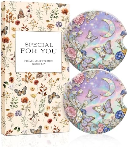 Swooflia 2 Pack Absorbent Ceramic Car Coasters by Swooflia