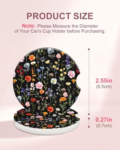 Swooflia Cute Girly Ceramic Car Coasters Cheerful Flower Cup Holder Coaster - Image 2