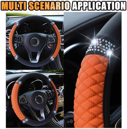 JOYCOURT 15 Inch Bling Soft Leather Car Steering Wheel Cover - Image 6