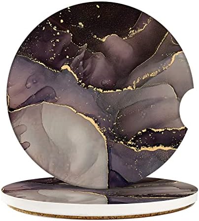 Britimes Car Coasters for Drinks, 2 Pack Ceramic Stone 2.56" Purple Gold by Britimes