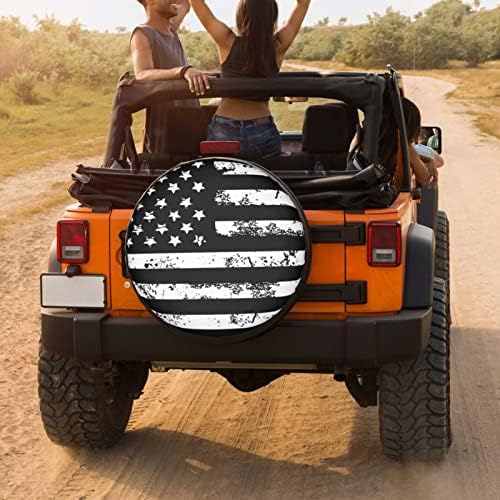 Black and White American Flag Spare Tire Cover Dust-Proof Wheel Tire Cover Fit - Image 4