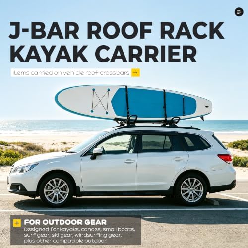 J-Bar Roof Rack Kayak Carrier, 2 Pairs Steel Canoe Boat Surf Ski Gear - Image 2