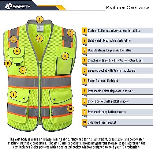 JKSafety Hi Vis Safety Vest for Men Women Cushioned Collar JK101 Yellow 2XL - Image 4