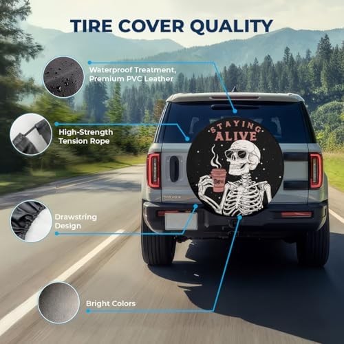GENANY Skeleton Coffee Halloween PVC Leather Spare Tire Cover Size 15 - Image 4