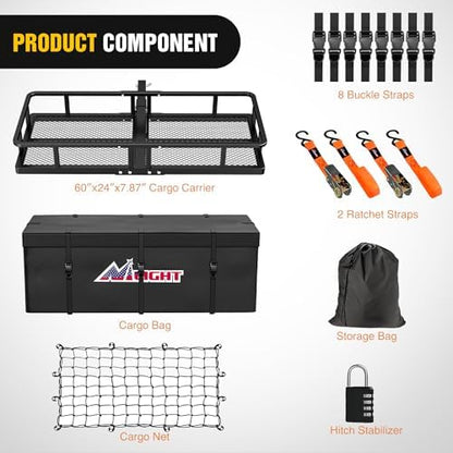 Nilight 60" x 24"x 7.87" Folding Carrier Fits 2-Inch Receiver 500 Lbs Capacity - Image 2
