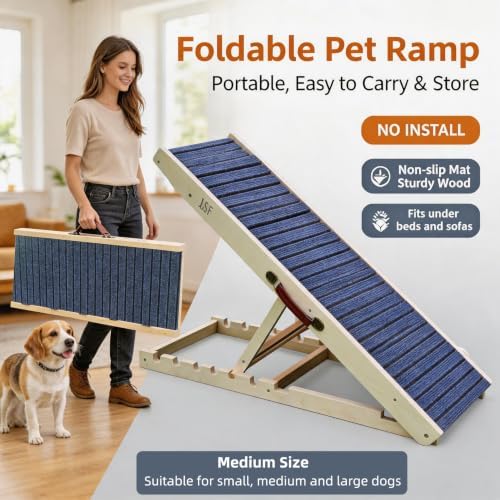 ZJSF Wooden Dog Ramp for High Bed & Couch, Non-Slip Walking Surface, Portable - Image 4