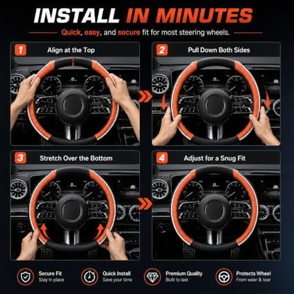 Car Steering Wheel Cover PU Leather Anti-Slip Protector Orange - Image 5