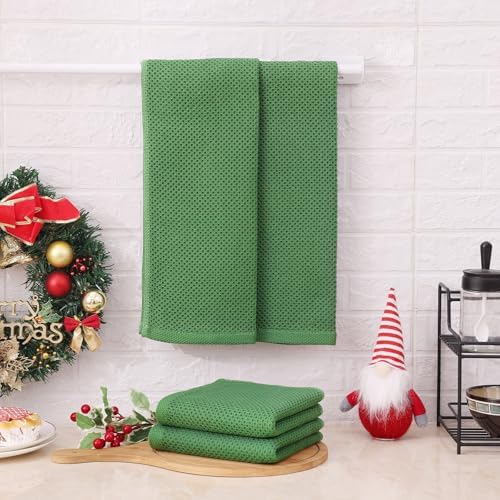Kitinjoy 100% Cotton Waffle 6-Pack Kitchen Towels, Grass Green - Image 6