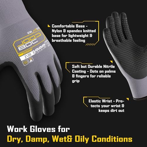 COOLJOB 12 Pairs Nitrile Rubber Coated Nylon Safety Work Gloves Pack Bulk - Image 2