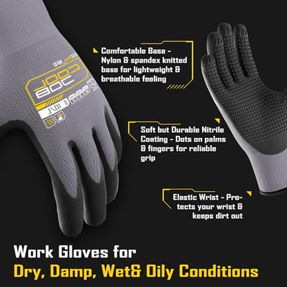 COOLJOB 3/6/12 Pairs Nitrile Rubber Dipped Nylon Safety Work Gloves - Image 2