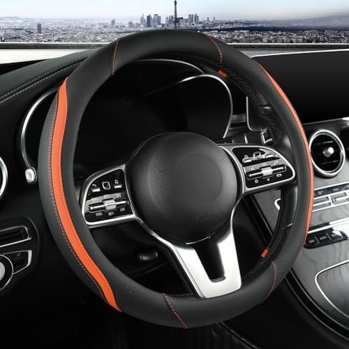 Szttswamp Car Steering Wheel Cover, Microfiber Leather Orange 14.5-15 Inch by Szttswamp